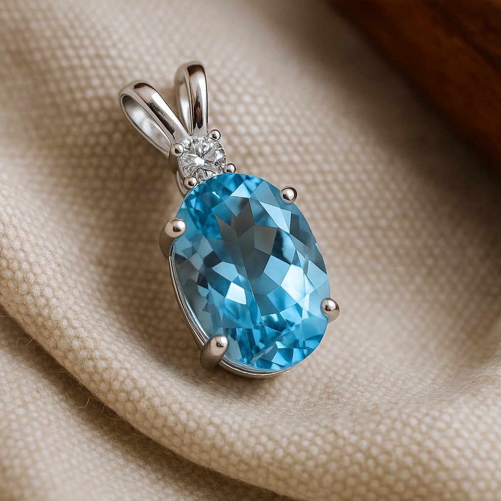 Natural Blue Topaz Gemstone 92.5 Sterling Silver Pendant: Natural Blue Topaz Gemstone 92.5 Sterling Silver Pendant Jewelry Type : Pendant Gemstone : Blue Topaz Gemstone Shape : Oval Gemstone Size : 14x10 MM Metal : Sterling Silver Metal Purity : <