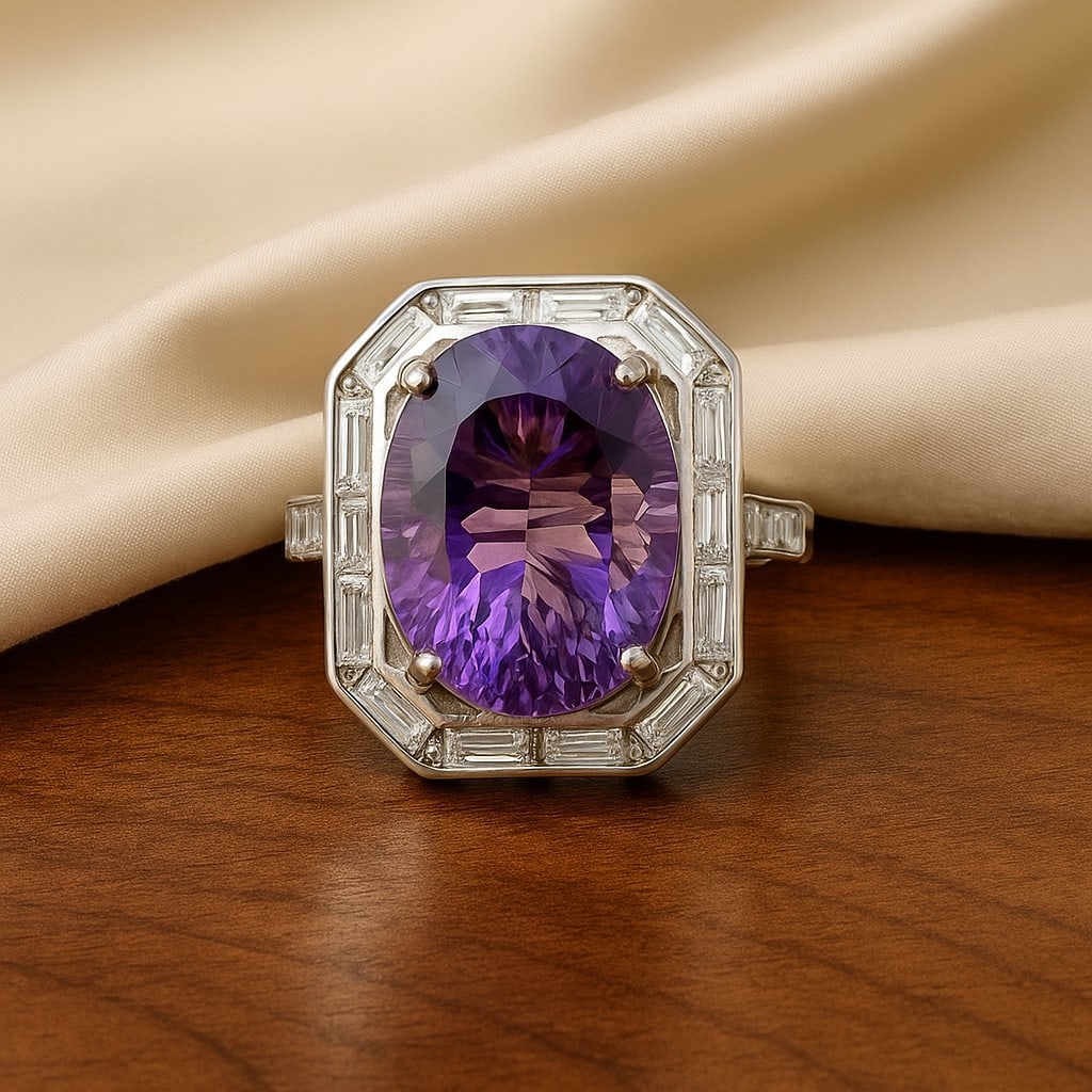 Natural Amethyst Gemstone 92.5 Sterling Silver Adjustable Ring: Natural Amethyst Gemstone 92.5 Sterling Silver Adjustable Ring Jewelry Type : Ring Gemstone : Amethyst Gemstone Shape : Oval Gemstone Size : 16x12 MM Metal : Sterling Silver Metal Purity : <