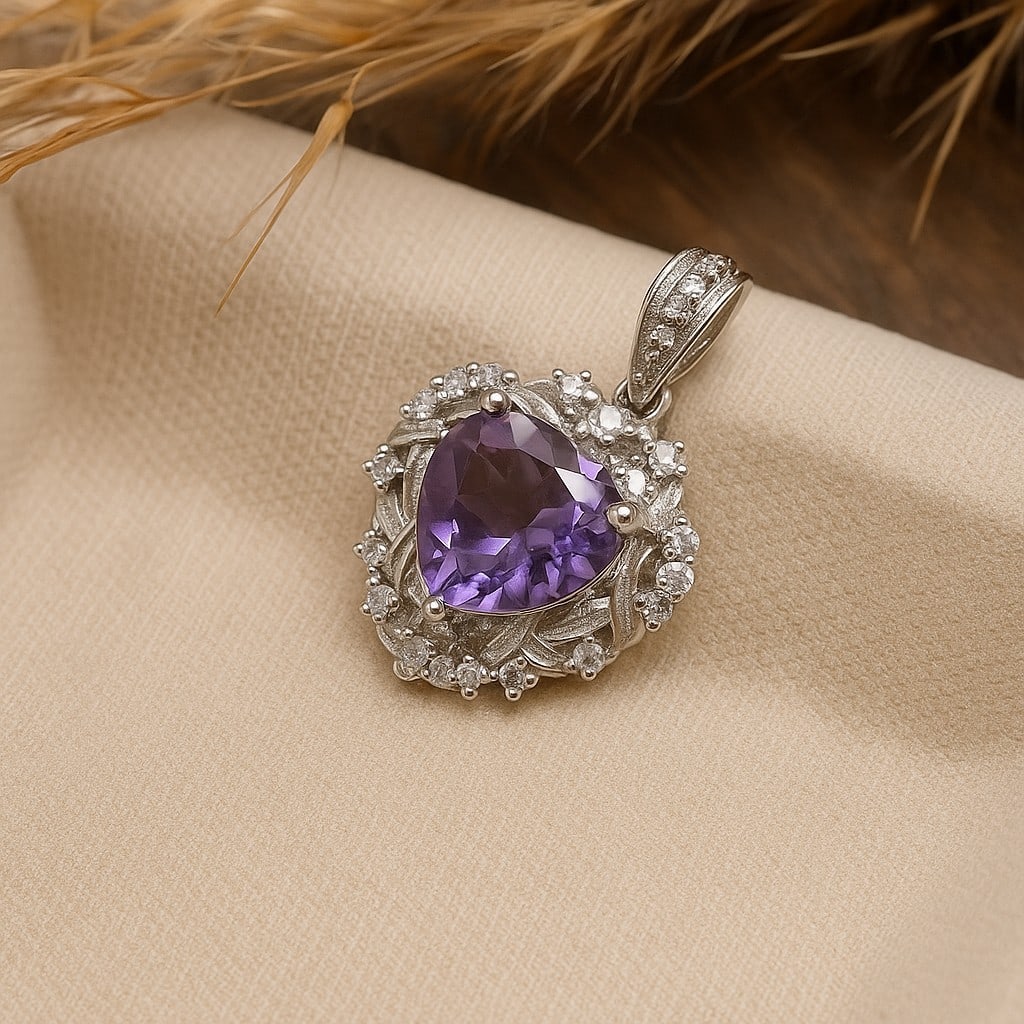 Natural Amethyst Gemstone 92.5 Sterling Silver Pendant: Natural Amethyst Gemstone 92.5 Sterling Silver Pendant Jewelry Type : Pendant Gemstone : Amethyst Gemstone Shape : Heart Gemstone Size : 8 MM Metal : Sterling Silver Metal Purity : 92.5