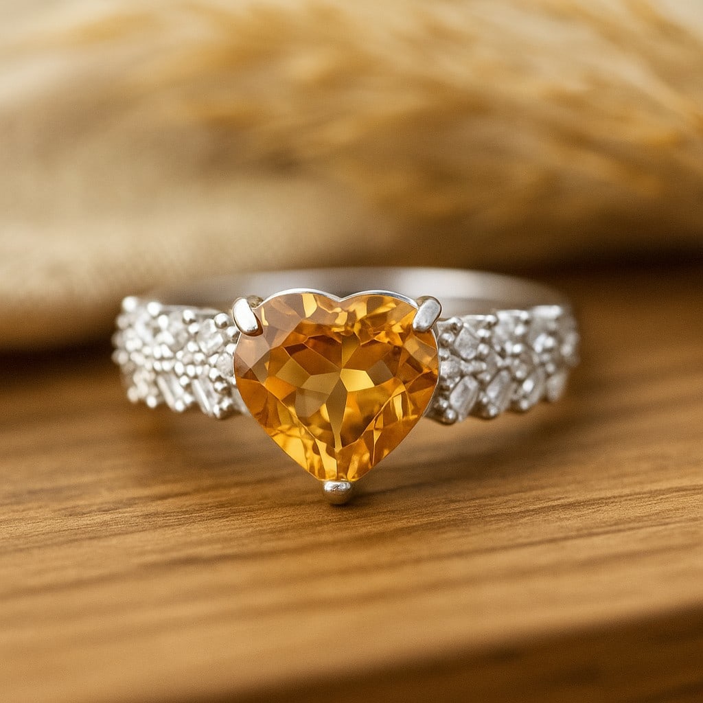Natural Citrine Gemstone 92.5 Sterling Silver Adjustable Ring: Natural Citrine Gemstone 92.5 Sterling Silver Adjustable Ring Jewelry Type : Ring Gemstone : Citrine Gemstone Shape : Heart Gemstone Size : 9 MM Metal : Sterling Silver Metal Purity : 92