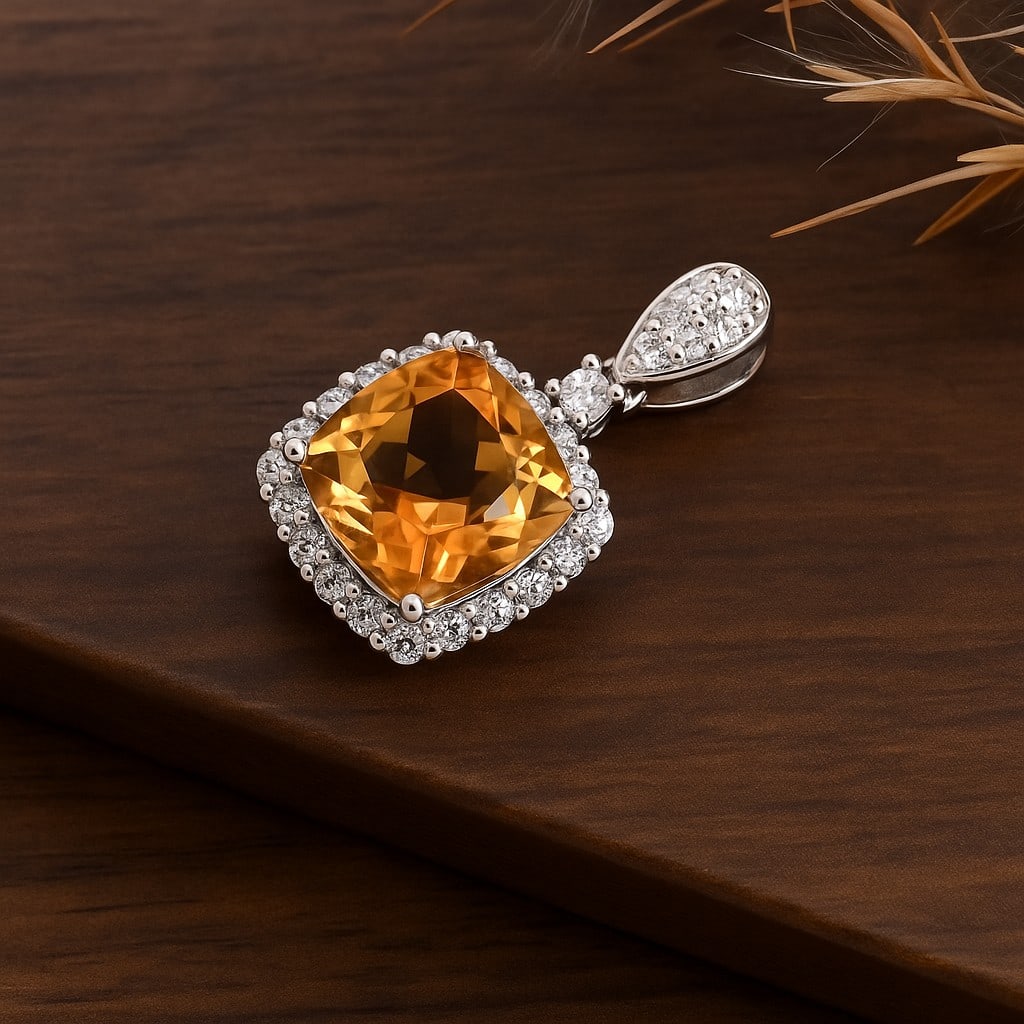 Natural Citrine Gemstone 92.5 Sterling Silver Pendant: Natural Citrine Gemstone 92.5 Sterling Silver Pendant Jewelry Type : Pendant Gemstone : Citrine Gemstone Shape : Cushion Gemstone Size : 9 MM Metal : Sterling Silver Metal Purity : 92.5