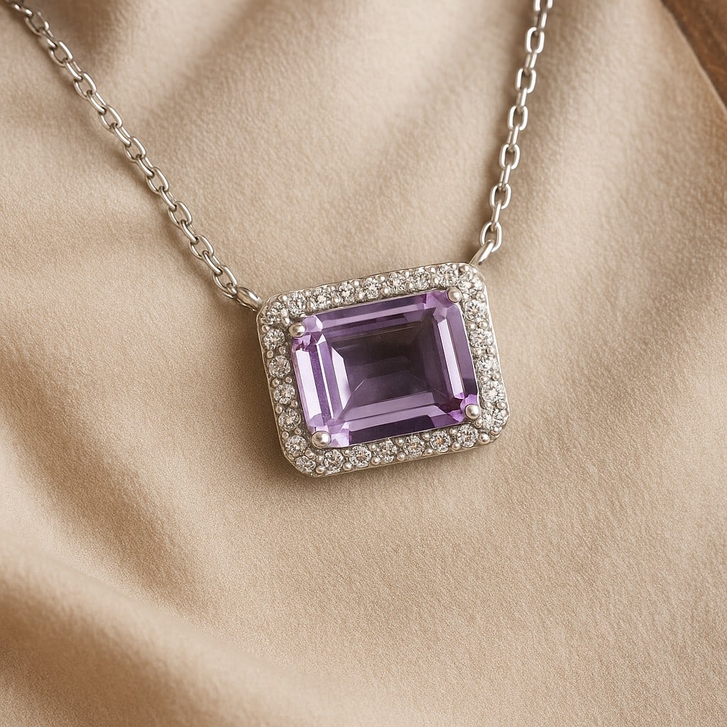 Natural Amethyst Gemstone 92.5 Sterling Silver Adjustable Necklace: Natural Amethyst Gemstone 92.5 Sterling Silver Adjustable Necklace Jewelry Type : Necklace Gemstone : Amethyst Gemstone Shape : Octagon Gemstone Size : 9x7 MM Metal : Sterling Silver Metal P