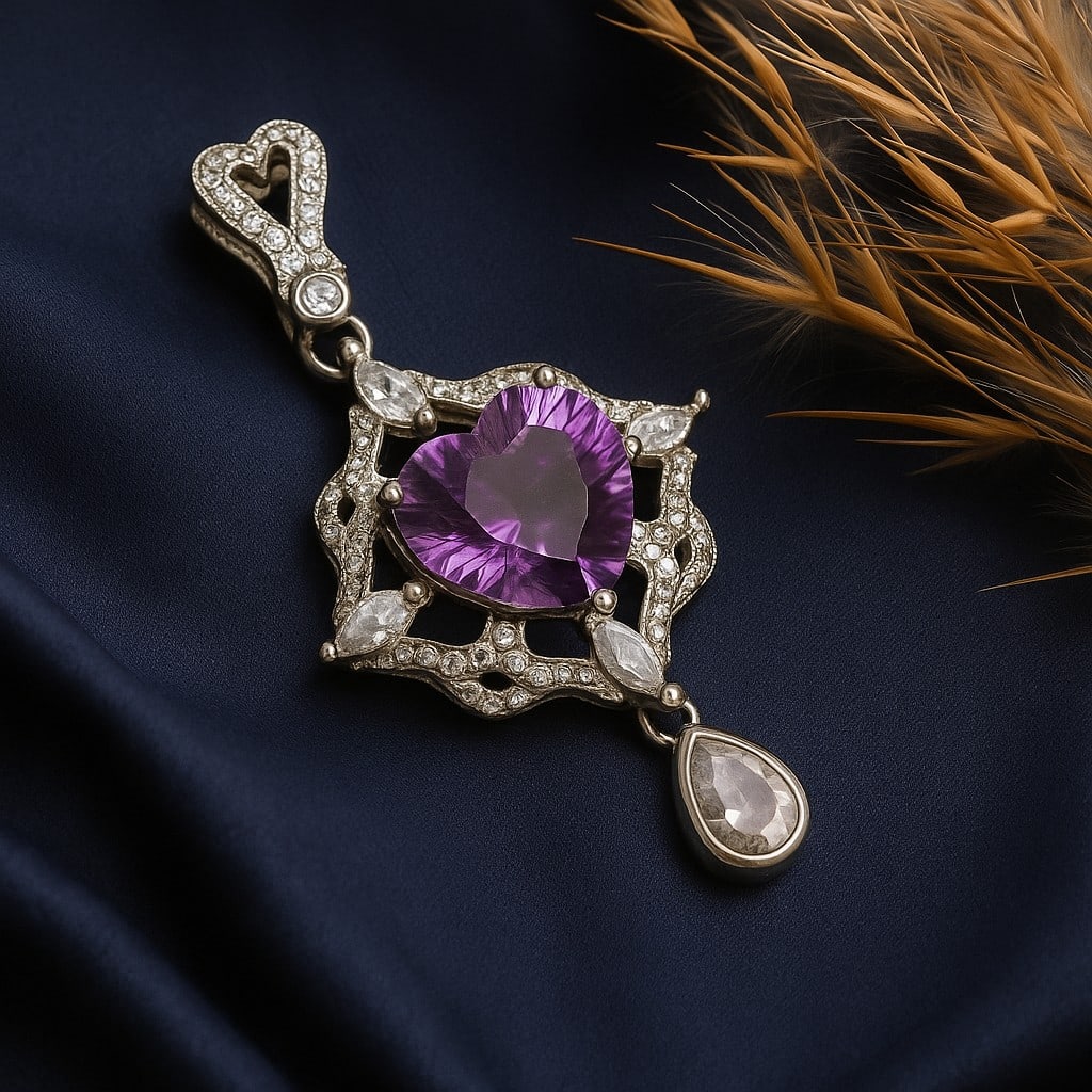 Natural Amethyst Gemstone 92.5 Sterling Silver Pendant: Natural Amethyst Gemstone 92.5 Sterling Silver Pendant Jewelry Type : Pendant Gemstone : Amethyst Gemstone Shape : Heart Gemstone Size : 10 MM Metal : Sterling Silver Metal Purity : 92.