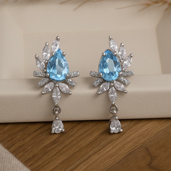 Natural Swiss Blue Topaz Gemstone 92.5 Sterling Silver Push Back Earring: Natural Swiss Blue Topaz Gemstone 92.5 Sterling Silver Push Back Earring Jewelry Type : Earring Gemstone : Swiss Blue Topaz Gemstone Shape : Pear Gemstone Size : 7x5 MM Metal : Sterling Silver<
