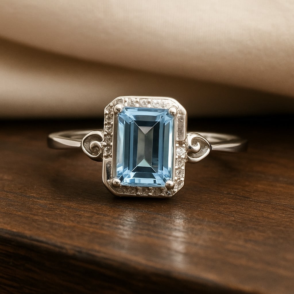 Natural Blue Topaz Gemstone 92.5 Sterling Silver Adjustable Ring: Natural Blue Topaz Gemstone 92.5 Sterling Silver Adjustable Ring Jewelry Type : Ring Gemstone : Blue Topaz Gemstone Shape : Octagon Gemstone Size : 7x5 MM Metal : Sterling Silver Metal Purit