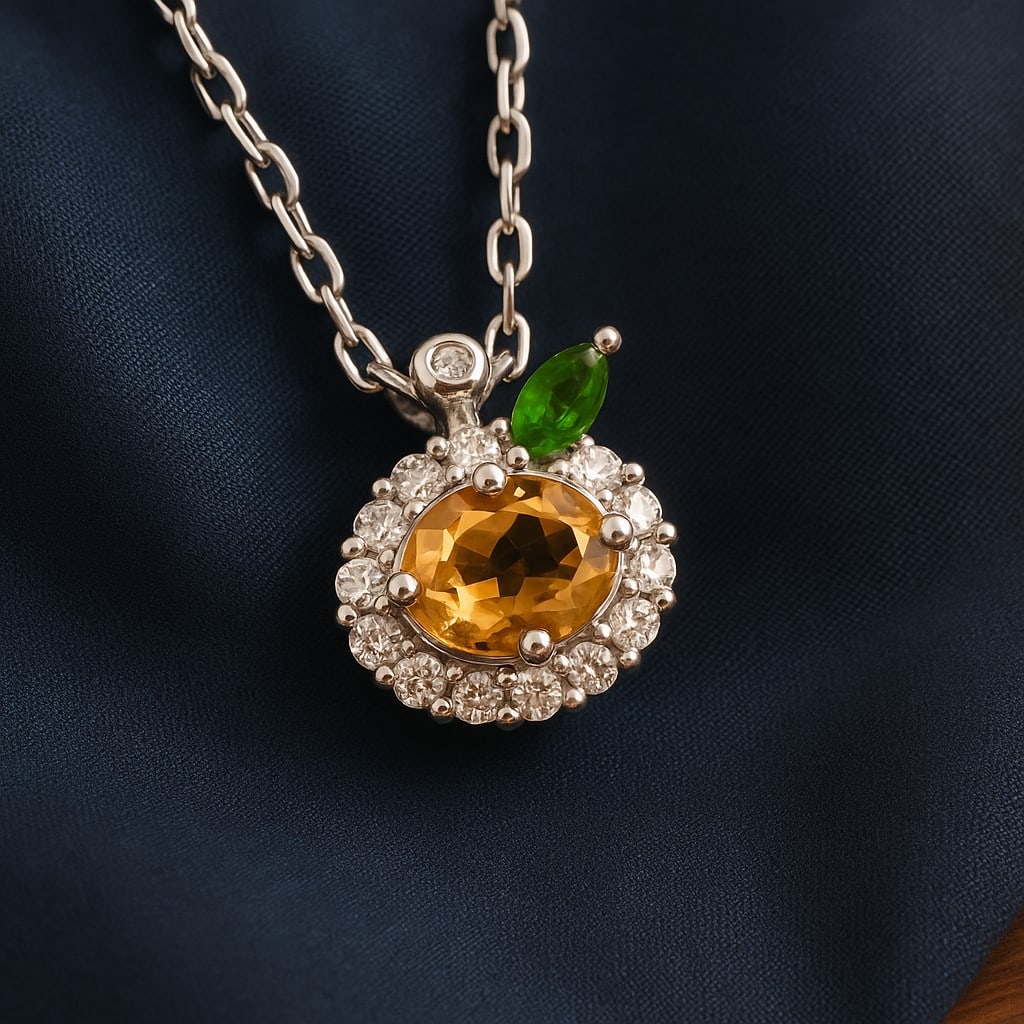 Natural Peridot & Citrine Gemstone 92.5 Sterling Silver Adjustable Necklace (1 of 7)
