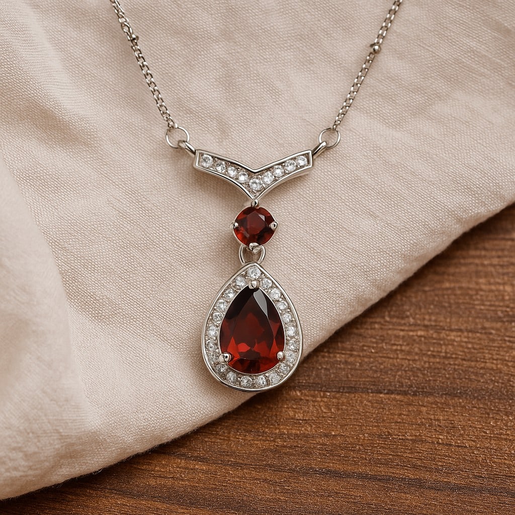 Natural Garnet Gemstone 92.5 Sterling Silver Adjustable Necklace: Natural Garnet Gemstone 92.5 Sterling Silver Adjustable Necklace Jewelry Type : Necklace Gemstone : Garnet Gemstone Shape : Pear, Round Gemstone Size : 8x6 MM, 3 MM Metal : Sterling Silver M