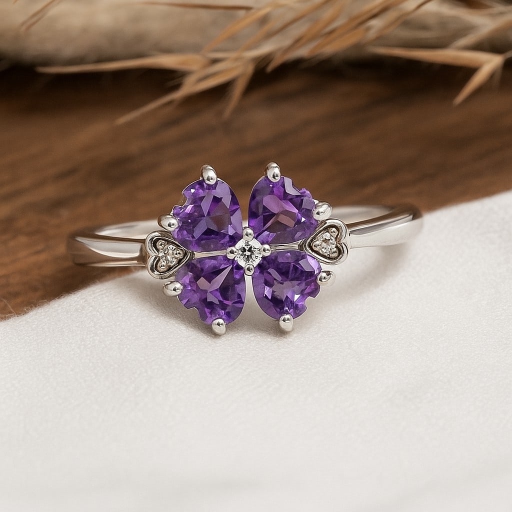 Natural Amethyst Gemstone 92.5 Sterling Silver Adjustable Ring (1 of 6)