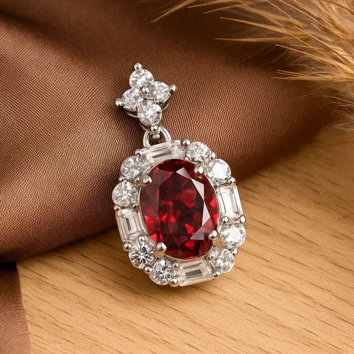 Natural Garnet Gemstone 92.5 Sterling Silver Pendant: Natural Garnet Gemstone 92.5 Sterling Silver Pendant Jewelry Type : Pendant Gemstone : Garnet Gemstone Shape : Oval Gemstone Size : 9x7 MM Metal : Sterling Silver Metal Purity : 92.5 St