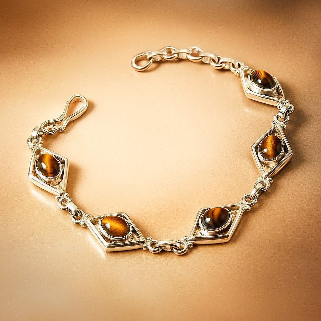 TIGER'S EYE 92.5 STERLING SILVER BRACELET: TIGER'S EYE 92.5 STERLING SILVER BRACELET Product Type : BRACELET Main Stone : TIGER'S EYE Main Stone Shape : OVAL Main Stone Size : 7X5 MM Main Stone Color : BROWN Metal : STERLING SILVER Metal Purit