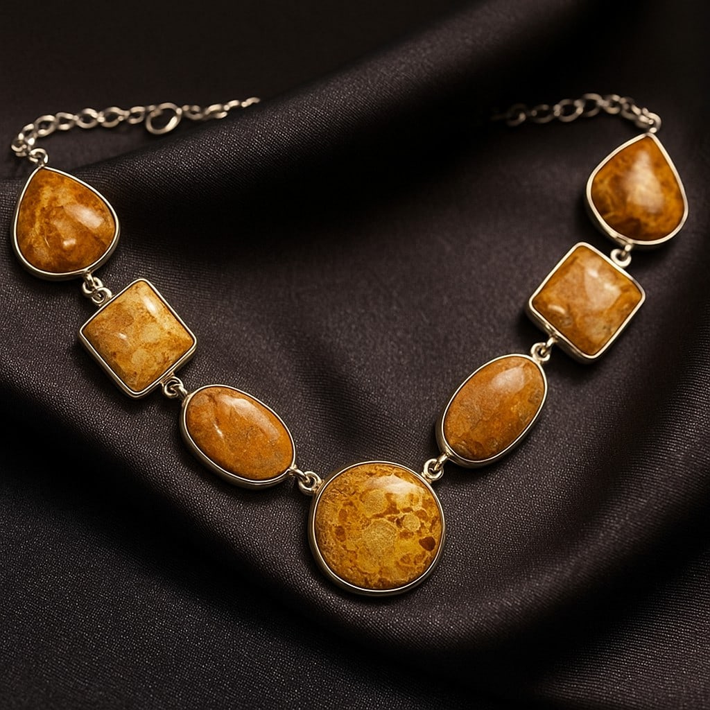 FOSSIL CORAL GEMSTONE 92.5 STERLING SILVER HANDAMDE NECKLACE (1 of 4)