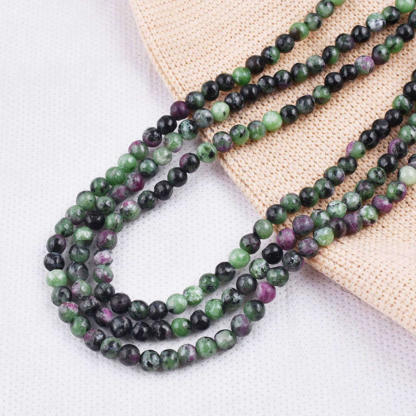 Natural Ruby Zoisite Necklace 4 MM Round Smooth 3 String Beads Gemstone (1 of 5)
