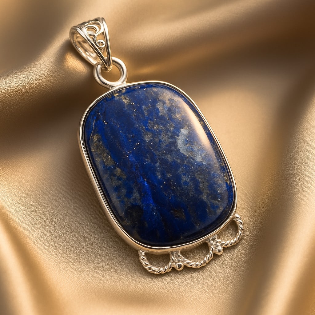 LAPIS LAZULI 92.5 STERLING SILVER PENDANT: LAPIS LAZULI 92.5 STERLING SILVER PENDANT Product Type : PENDANT Main Stone : LAPIS LAZULI Main Stone Color : BLUE Metal : STERLING SILVER Metal Purity : 925 Pendant Size : 1.1" Inches Pendant Weight 