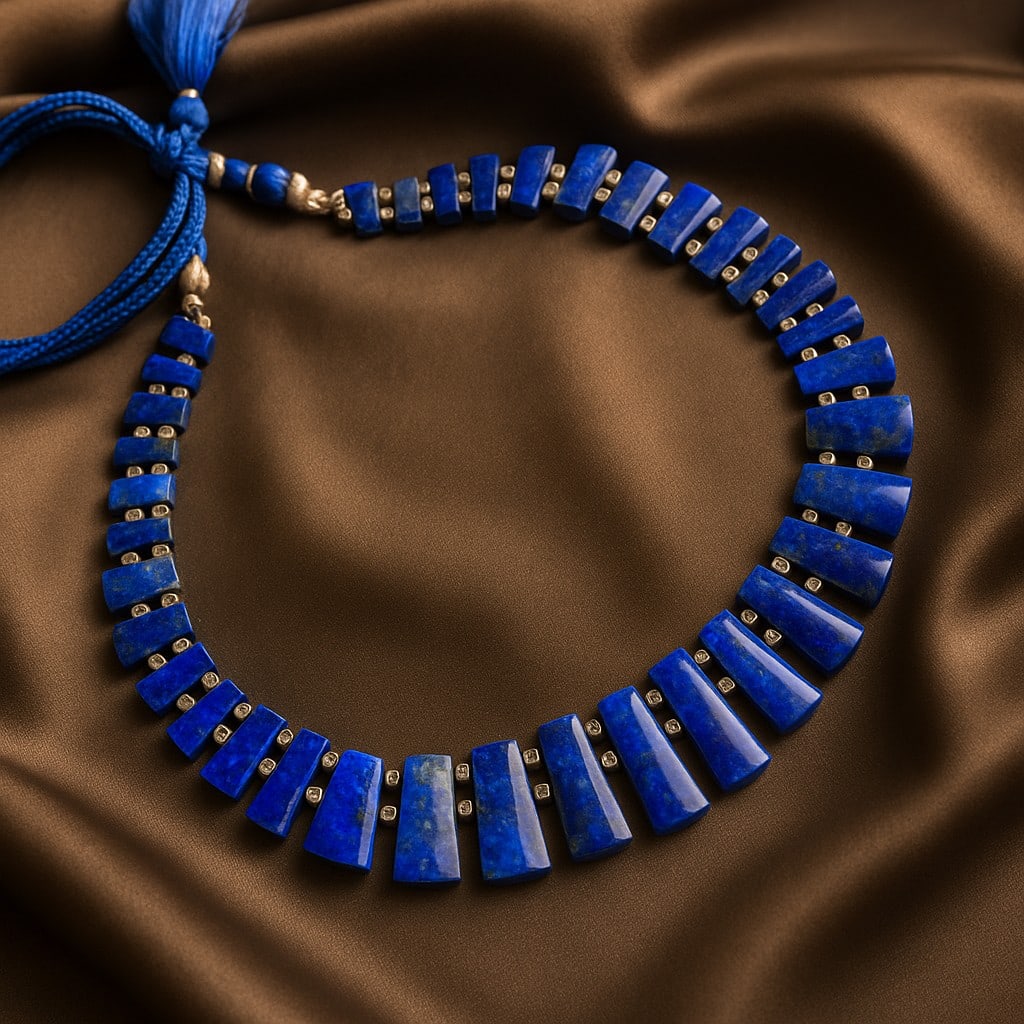 Natural Lapis Lazuli Gemstone Hand Carved Necklace: Natural Lapis Lazuli Gemstone Hand Carved Necklace Gemstone : Lapis Lazuli Necklace Weight : 415 Carats. Country of Origin : Afghanistan Country of Manufacture : India Treatment : None Necklace Length