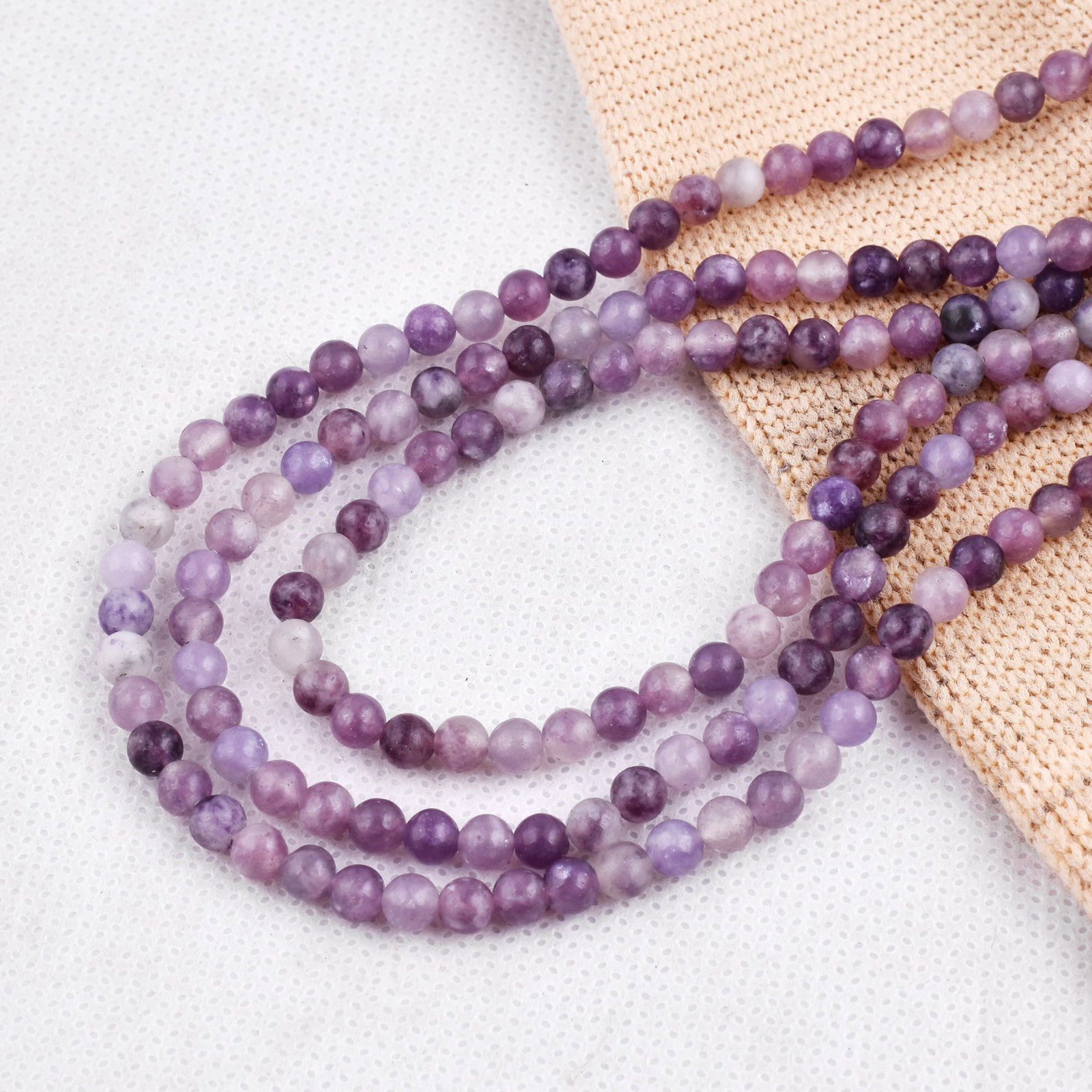 Natural Lepidolite Necklace 4 MM Round Smooth 3 String Beads Gemstone: Natural Lepidolite Gemstone 4 MM Round 3 Strings Smooth Beads Adjustable Necklace Product Type : Necklace Main Stone : Lepidolite Main Stone Shape : Round Main Stone Size : 4 MM Beads Type : Smooth