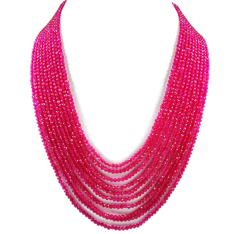 Ruby 3 MM Round Faceted Beads Necklace 10 Strand (1 of 5)