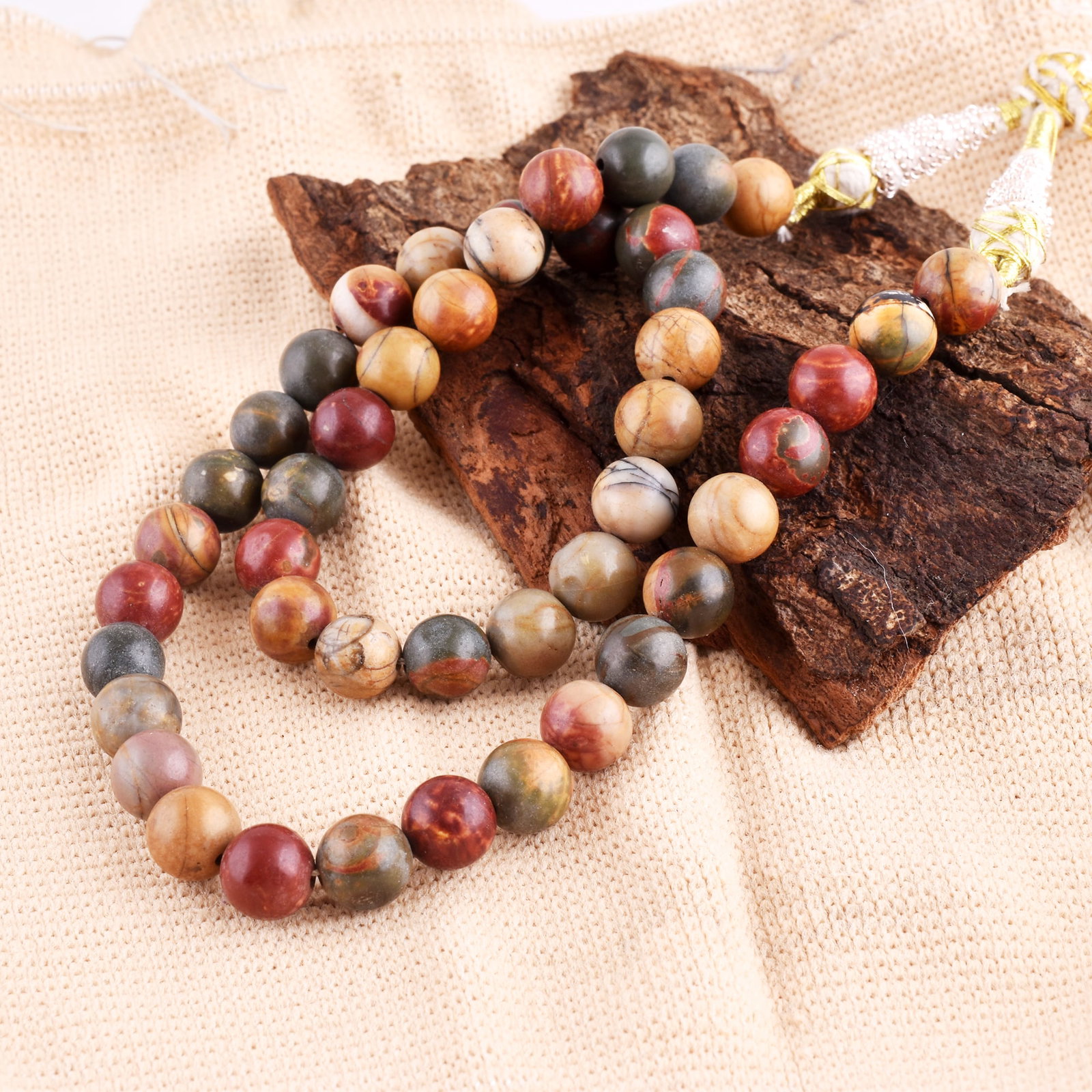 Natural Ocean Jasper Necklace 8 MM Round Smooth Beads Gemstone (1 of 5)