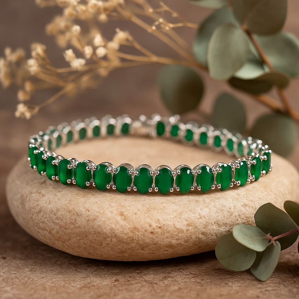 GREEN ONYX 92.5 STERLING SILVER TENNIS BRACELET (1 of 4)