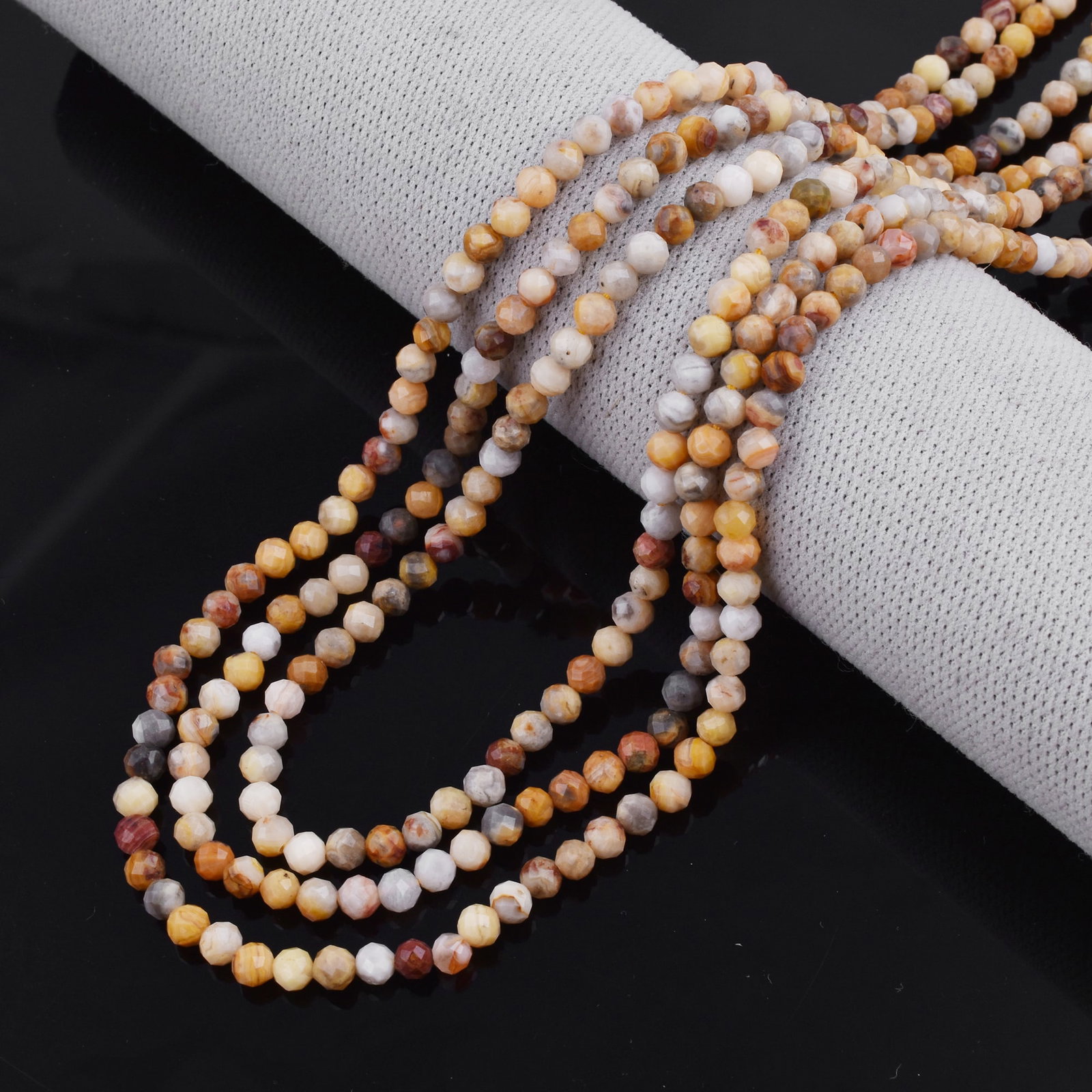 Natural Crazy Lace Agate Necklace 4 MM Round Faceted 3 String Beads Gemstone (1 of 5)