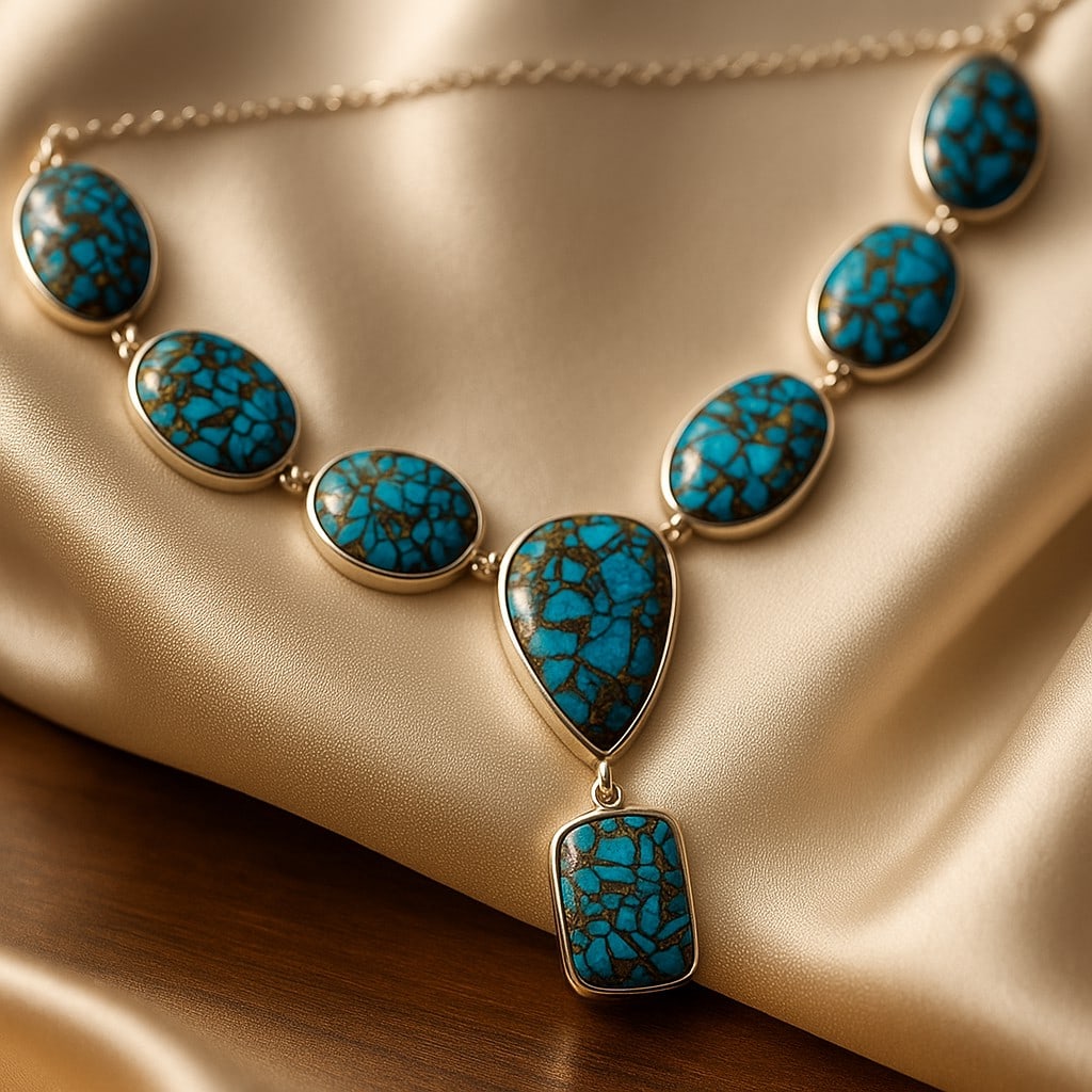 COPPER TURQUOISE GEMSTONE 92.5 STERLING SILVER HANDAMDE NECKLACE: COPPER TURQUOISE GEMSTONE 92.5 STERLING SILVER HANDAMDE NECKLACE Product Type : NECKLACE Main Stone : COPPER TURQUOISE Main Stone Shape : MIX Main Stone Size : MIX Main Stone Color : MULTICOLOR Metal 