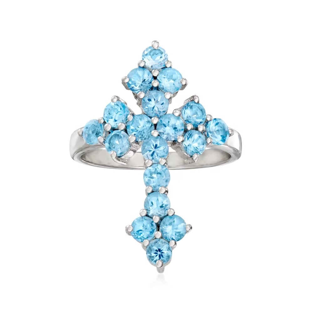 Natural Swiss Blue Topaz Gemstone 925 Sterling Silver Ring (1 of 3)