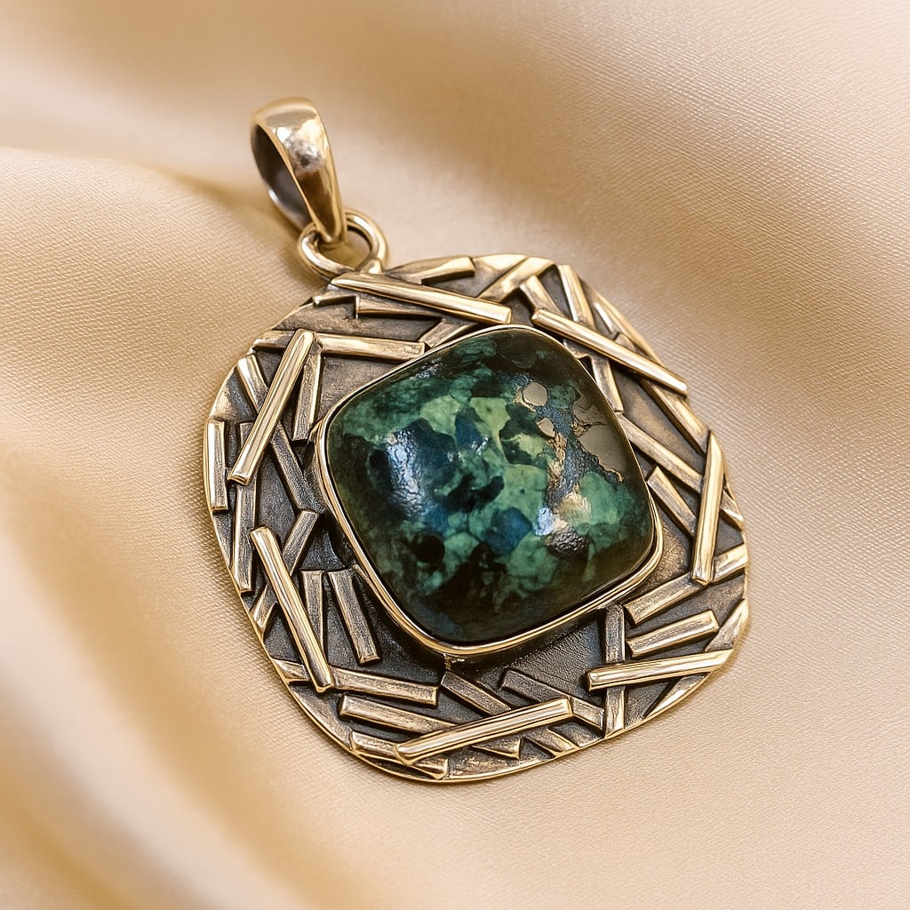 CHRYSCOLLA GEMSTONE 925 STERLING SILVER PENDANT: CHRYSCOLLA GEMSTONE 925 STERLING SILVER PENDANT Product Type : PENDANT Main Stone : CHRYSOCOLLA Main Stone Shape : SQUARE Main Stone Size : 19X19 Main Stone Color : MULTICOLOR Metal : STERLING SILVER 