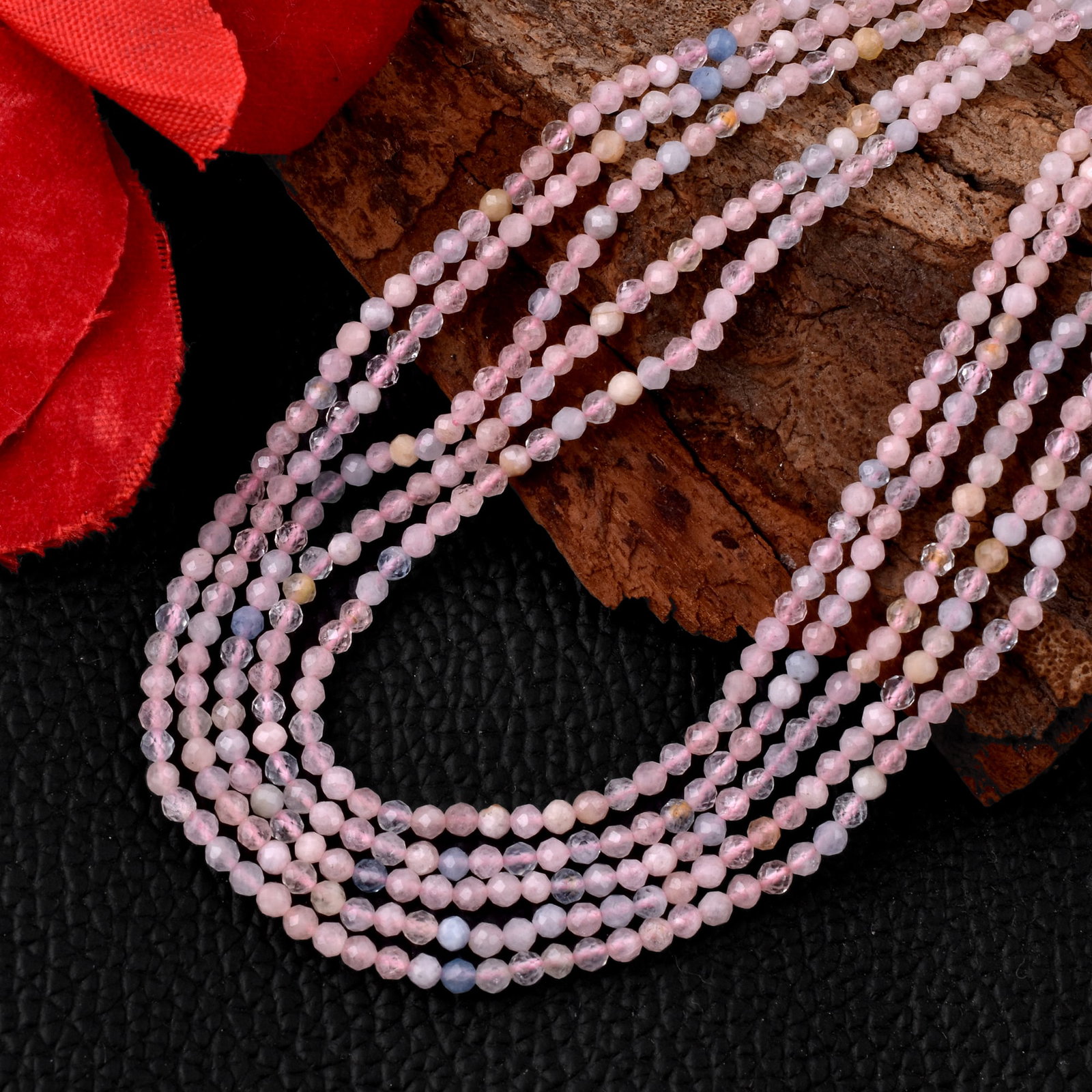 Natural Multi Morganite 2 MM Round Faceted 5 String Beads Necklace: Natural Multi Morganite 2 MM Round Faceted 5 String Beads Necklace Product Type : Necklace Main Stone : Multi Morganite Main Stone Shape : Round Main Stone Size : 2 MM Beads Type : Faceted C