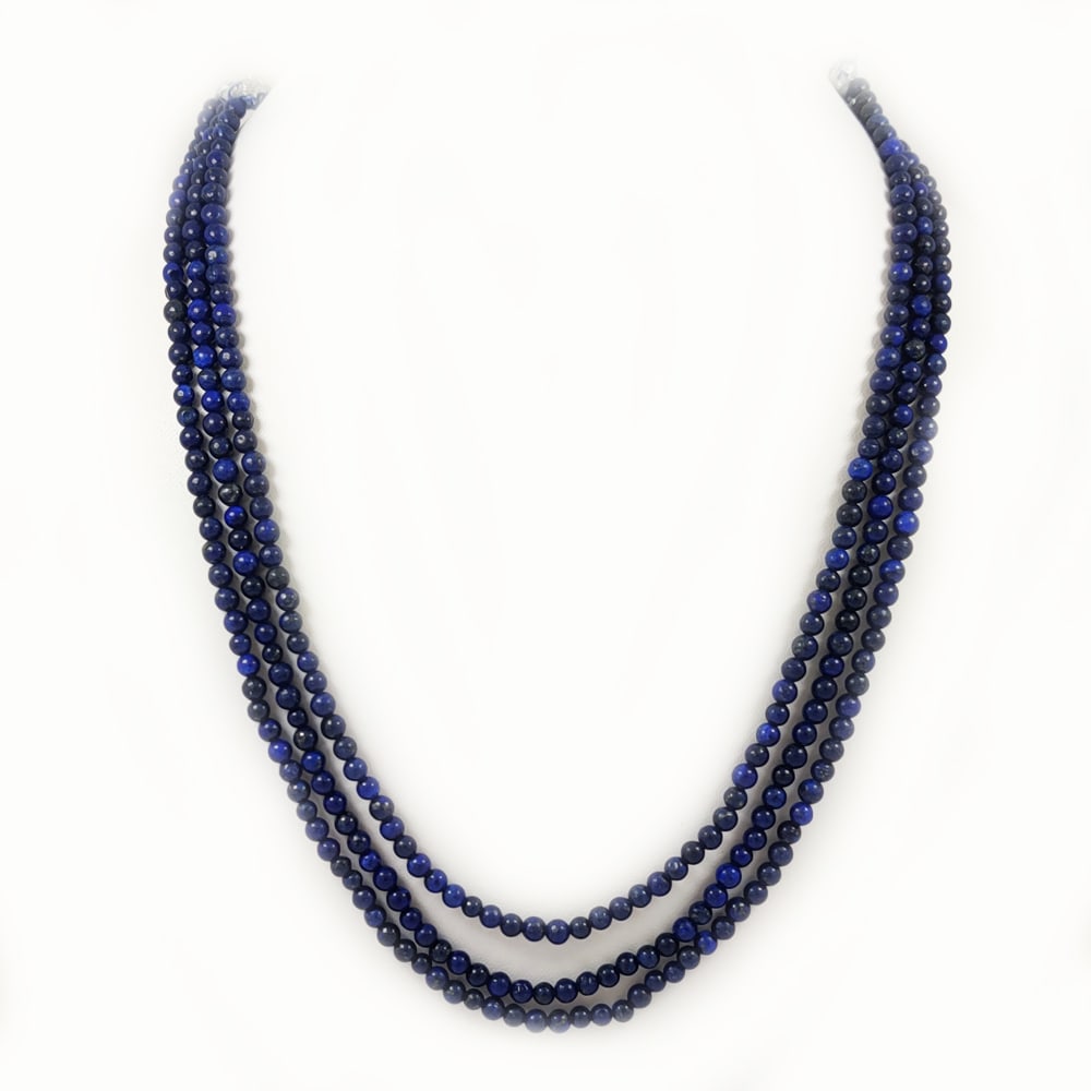 LAPIS LAZULI PLAIN BEADS NECKLACE 4 STRAND: PRODUCT DESCRIPTION - NATURAL LAPIS LAZULI GEMSTONE 4 MM PLAIN BEADS NECKLACE 4 STRAND Product Type : Beads Necklace Gemstone : Lapis Lazuli Color : Blue Beads Shape : Round Beads Size : 4 MM Necklace