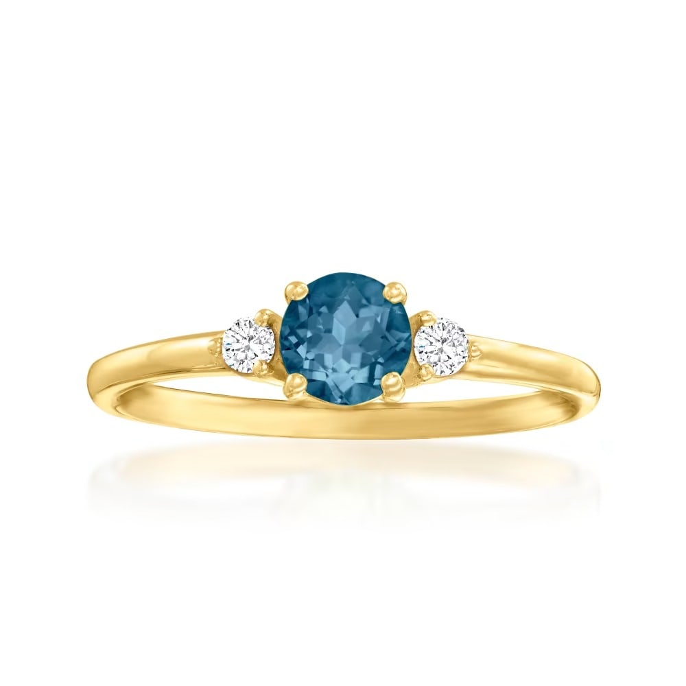 Blue Topaz & Diamond Gemstone 14k Yellow Gold Ring: Blue Topaz & Diamond Gemstone 14k Yellow Gold Ring Jewelry Type : Ring Main Stone : Blue Topaz & Diamond Main Stone Shape and Size : Round 5 MM (1 Piece) , Round 1.5 MM (2 Pieces) Main Stone Color : B