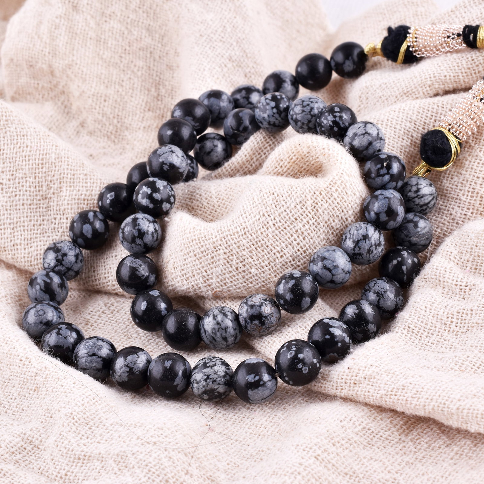 Natural Snowflake Obsidian Necklace 8 MM Round Smooth Beads Gemstone (1 of 5)