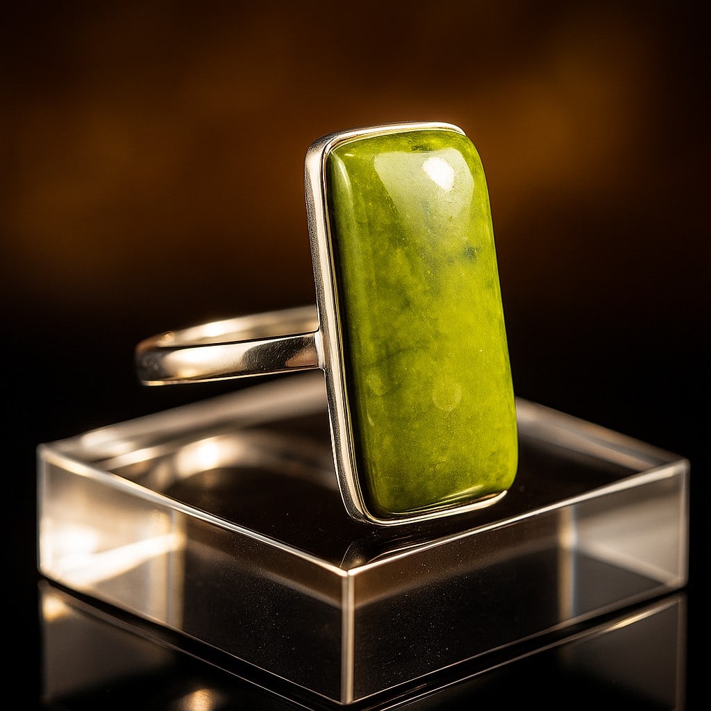 ATLANTISITE 925 STERLING SILVER RING: ATLANTISITE 925 STERLING SILVER RING Product Type : RING Main Stone : ATLANTISITE Main Stone Shape : OCTAGON Main Stone Size : 24X11 MM Main Stone Color : GREEN Metal : STERLING SILVER Metal Purity :