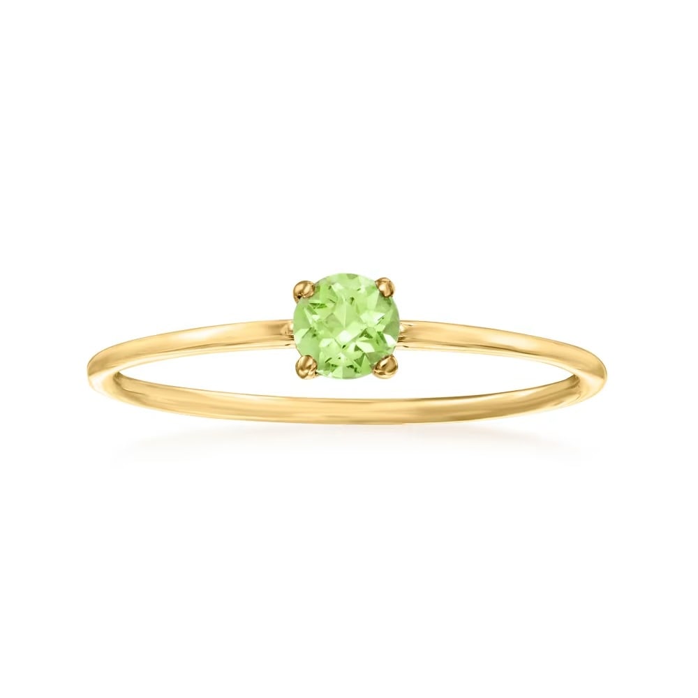 Natural Peridot Gemstone 14k Yellow Gold Ring: Natural Peridot Gemstone 14k Yellow Gold Ring Jewelry Type : Ring Main Stone : Peridot Main Stone Shape and Size : Round 4 MM (1 Piece) Main Stone Color : Green Metal : Yellow Gold Metal Pur