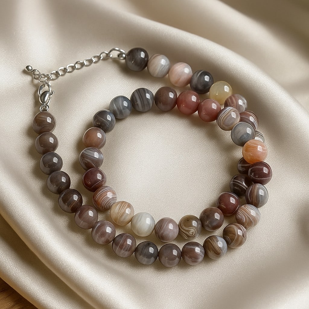 Natural Botswana Agate 8 MM Round Smooth Beads Necklace (1 of 7)