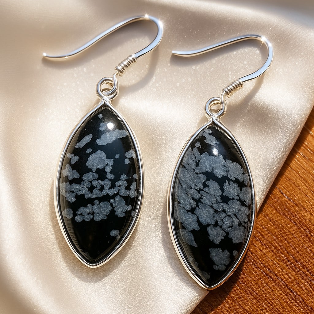 SNOWFLAKE OBSIDIAN 92.5 STERLING SILVER EARRING (1 of 4)