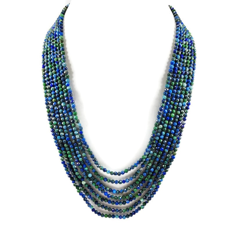 Azurite 3 MM Round Faceted Beads Necklace 7 Strand: Natural Azurite Gemstone 3 MM Round Micro Faceted Cut 7 Strand Beads Necklace Product Type : Beads Necklace Gemstone : Azurite Color : Multicolor Beads Shape : Round Faceted Cut Beads Size : 3 MM Neck