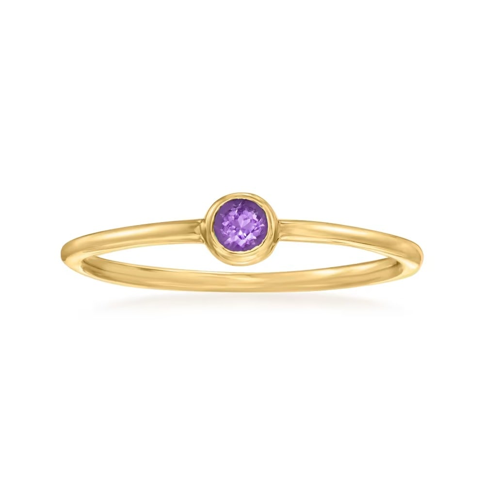 Natural Amethyst Gemstone 14k Yellow Gold Ring: Natural Amethyst Gemstone 14k Yellow Gold Ring Jewelry Type : Ring Main Stone : Amethyst Main Stone Shape and Size : Round 3 MM (1 Piece) Main Stone Color : Purple Metal : Yellow Gold Metal