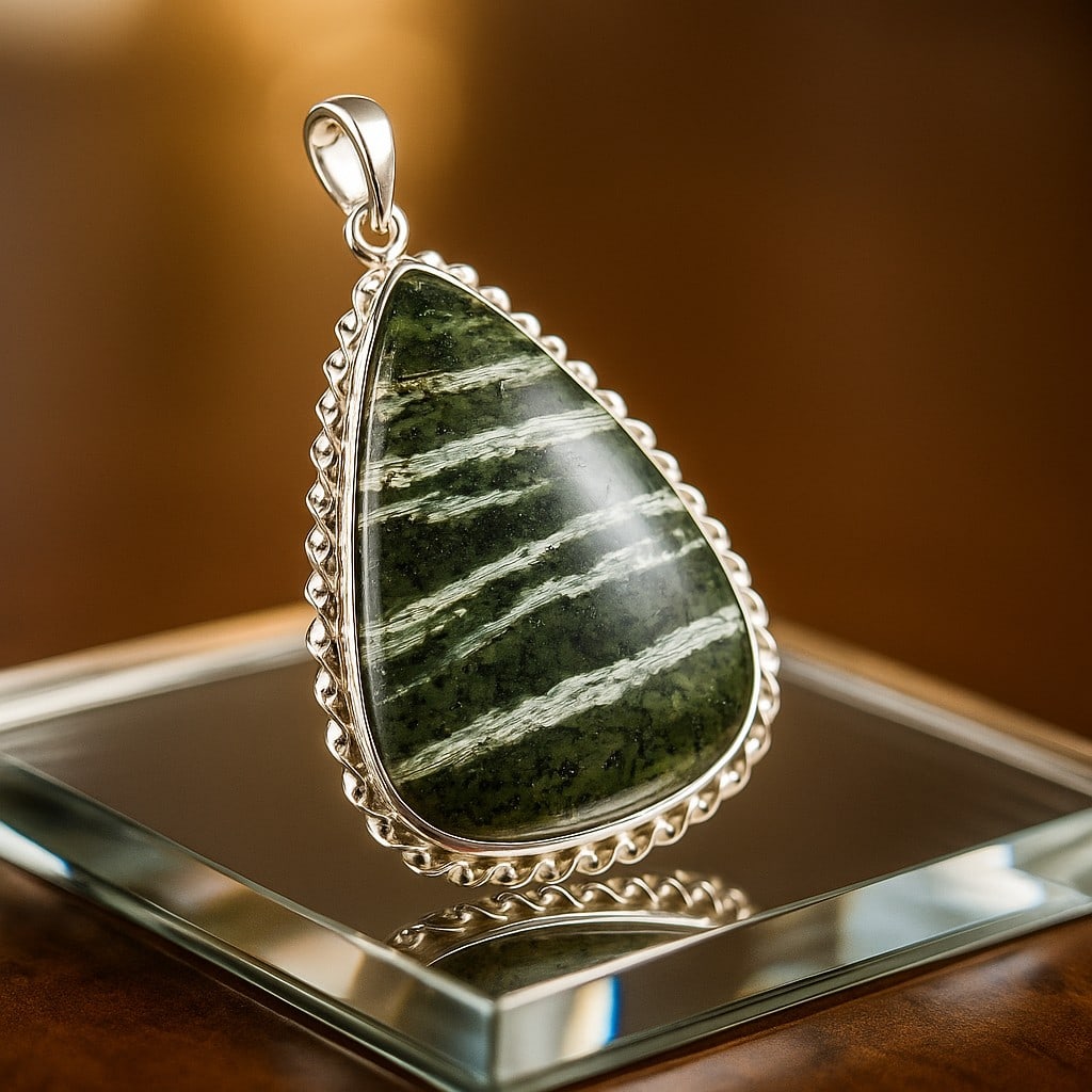 GREEN FOREST JASPER 92.5 STERLING SILVER PENDANT: GREEN FOREST JASPER 92.5 STERLING SILVER PENDANT Product Type : PENDANT Main Stone : GREEN FOREST JASPER Main Stone Color : MULTICOLOR Metal : STERLING SILVER Metal Purity : 925 Pendant Size : 2" Inch