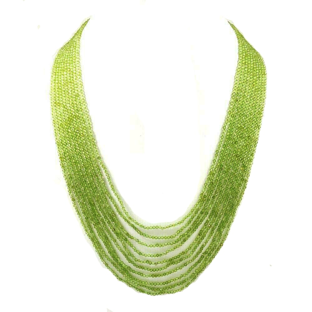 GREEN PERIDOT FACETED BEADS NECKLACE 10 STRAND: PRODUCT DESCRIPTION - NATURAL GREEN PERIDOT GEMSTONE 2.5 MM FACETED BEADS NECKLACE 10 STRAND Product Type : Beads Necklace Gemstone : Peridot Color : Green Beads Shape : Round Faceted Cut Beads Size :