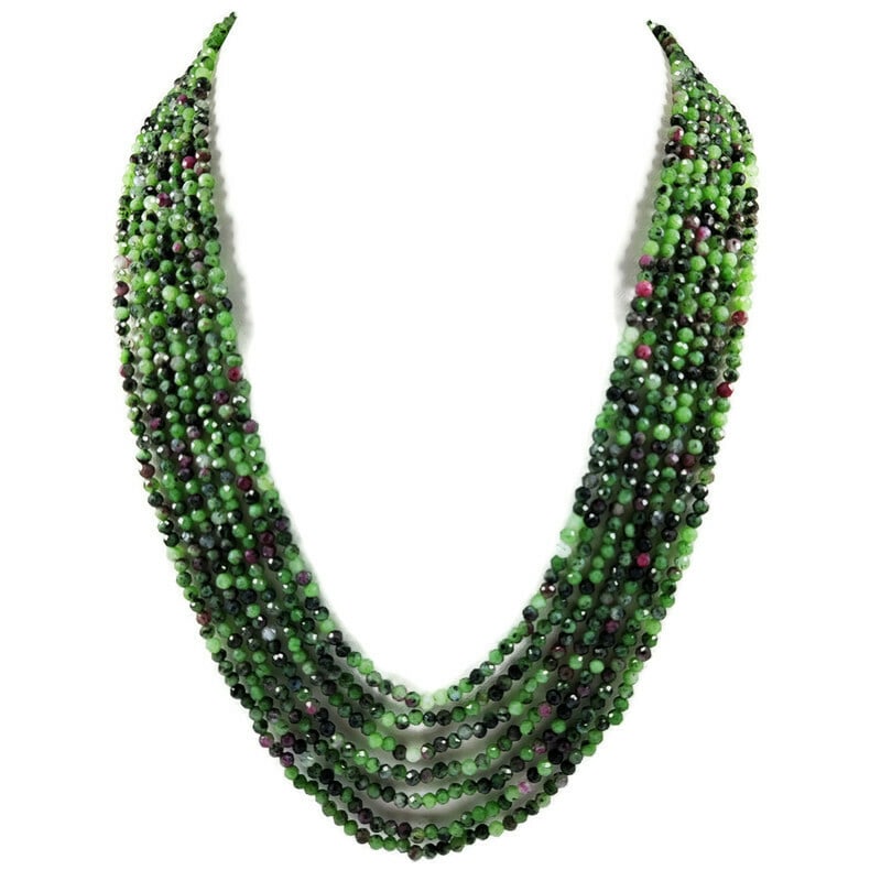 Ruby Zosite 3 MM Round Faceted Beads Necklace 7 Strand: Natural Ruby Zosite Gemstone 3 MM Round Micro Faceted Cut 7 Strand Beads Necklace Product Type : Beads Necklace Gemstone : Ruby Zosite Color : Multicolor Beads Shape : Round Faceted Cut Beads Size : 3