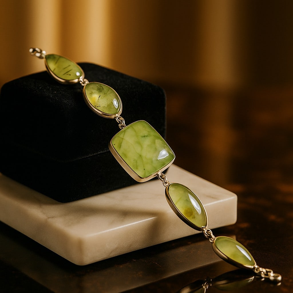 PREHNITE 92.5 STERLING SILVER BRACELET: PREHNITE 92.5 STERLING SILVER BRACELET Product Type : BRACELET Main Stone : PREHNITE Main Stone Shape : MIX Main Stone Size : MIX MM Main Stone Color : MULTICOLOR Metal : STERLING SILVER Metal Purity 