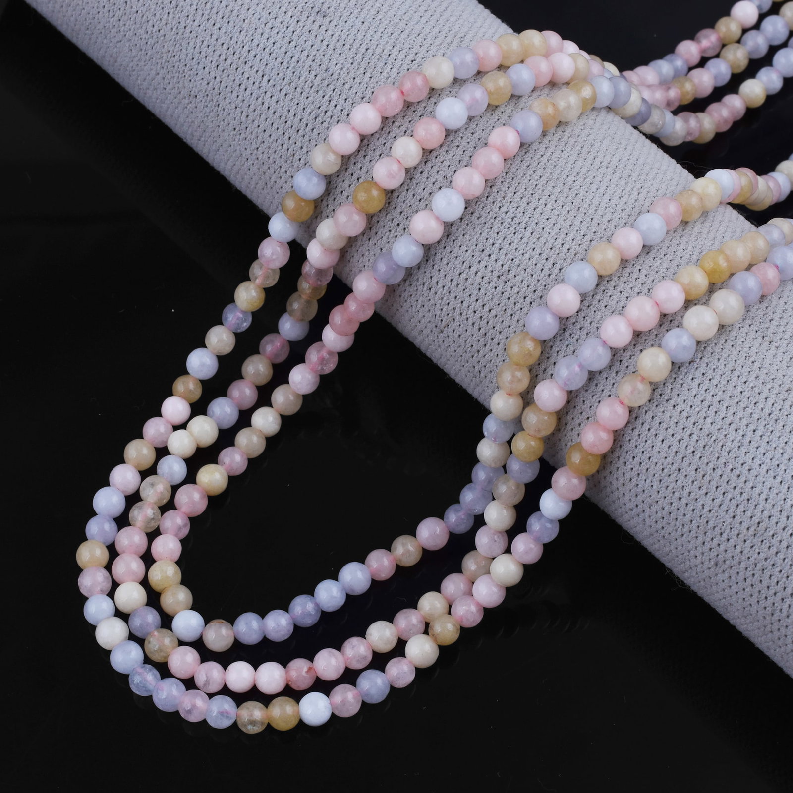 Natural Multi Morganite Necklace 4 MM Round Smooth 3 String Beads Gemstone: Natural Multi Morganite Gemstone 4 MM Round 3 Strings Smooth Beads Adjustable Necklace Product Type : Necklace Main Stone : Multi Morganite Main Stone Shape : Round Main Stone Size : 4 MM Beads Type :