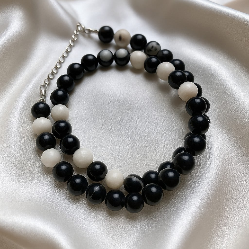 Natural Black Zebra Jasper 8 MM Round Smooth Beads Necklace: Natural Black Zebra Jasper 8 MM Round Smooth Beads Necklace Gemstone : Black Zebra Jasper Shape : Round Beads Beads Size : 8 MM Beads Type : Smooth Necklace Length : 17.5 Inches + 2.5 Inches Adjust