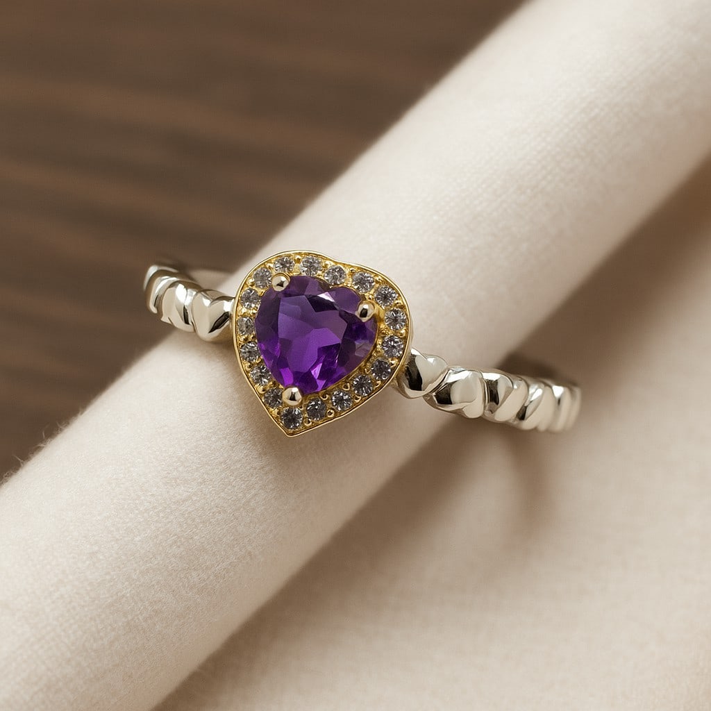 Natural Amethyst Gemstone 92.5 Sterling Silver Adjustable Ring (1 of 7)