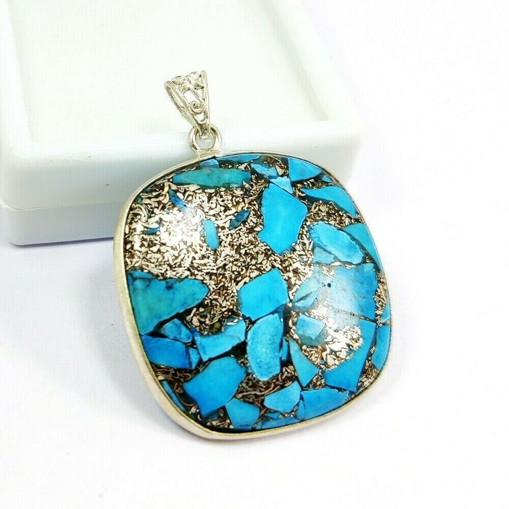COPPER TURQUOISE 925 STERLING SILVER PENDANT: COPPER TURQUOISE 925 STERLING SILVER PENDANT Product Type : PENDANT Main Stone : COPPER TURQUOISE Main Stone Color : MULTICOLOR Metal : STERLING SILVER Metal Purity : 925 Pendant Size : 1.8" Inches Pe