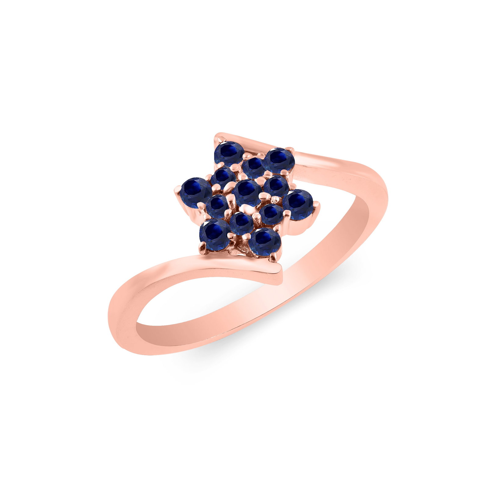Natural Blue Sapphire 14 KT Rose Gold Ring: Natural Blue Sapphire 14 KT Rose Gold Ring Jewelry Type : Ring Main Stone : Blue Sapphire Main Stone Shape & Size : Round 2 MM & 1.50 MM Main Stone Color : Blue
