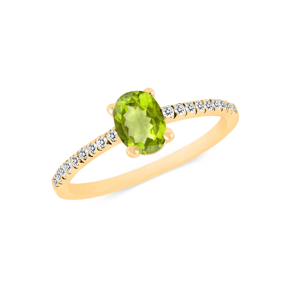Natural Peridot & Diamond 14 KT Yellow Gold Ring (1 of 3)
