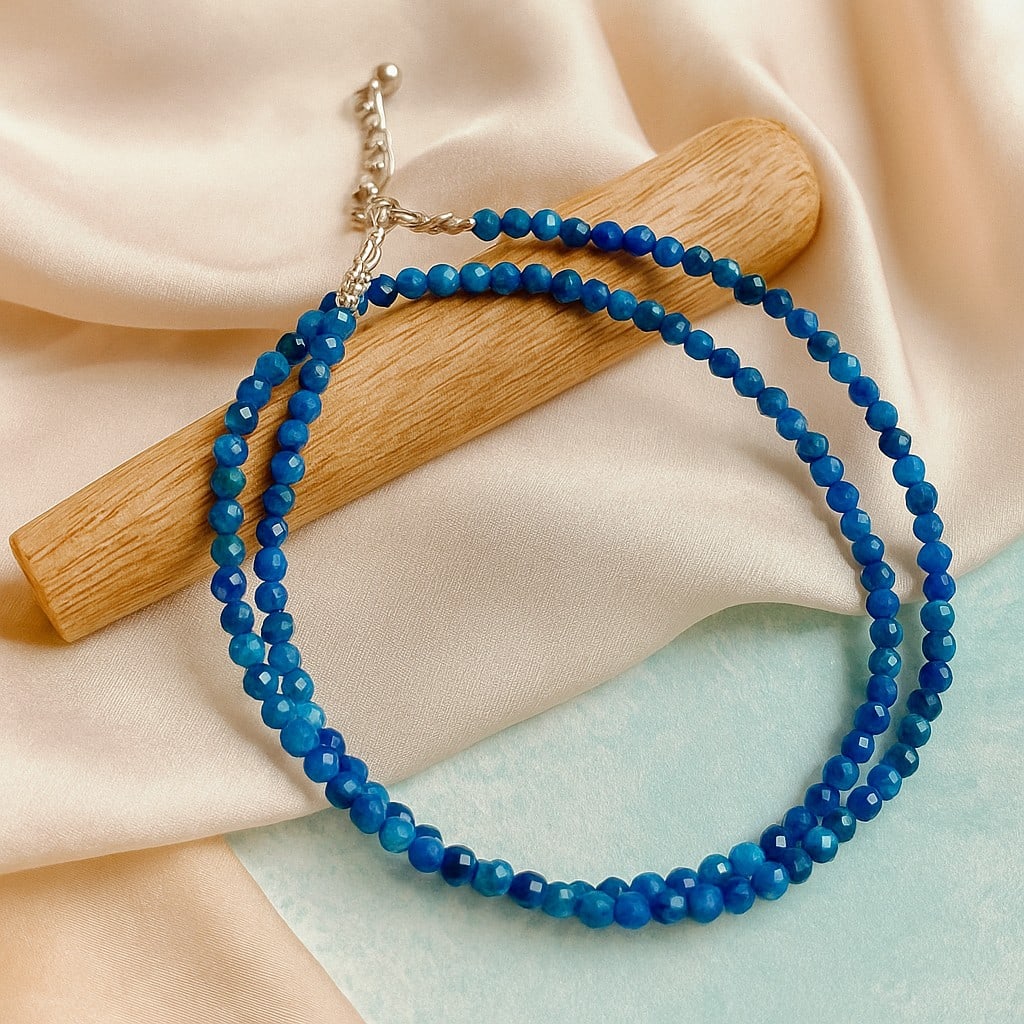 Natural Kyanite Gemstone 3 MM Round Micro Faceted Beads Necklace: Natural Kyanite Gemstone 3 MM Round Micro Faceted Beads Necklace Gemstone : Kyanite Shape : Round Beads Beads Size : 3 MM Beads Type : Micro Faceted Necklace Length : 17.5 Inches + 2.5 Inches Adjus