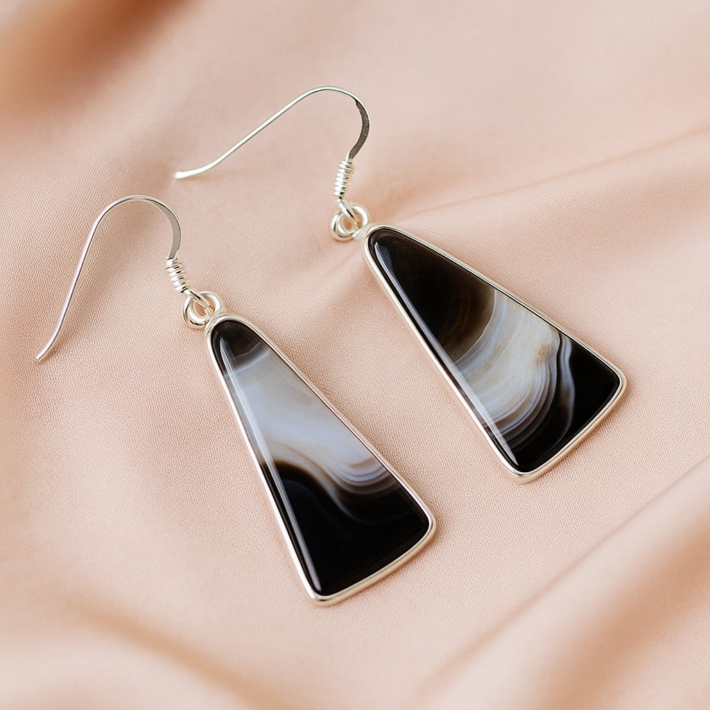 BANDED AGATE 92.5 STERLING SILVER EARRING (1 of 4)