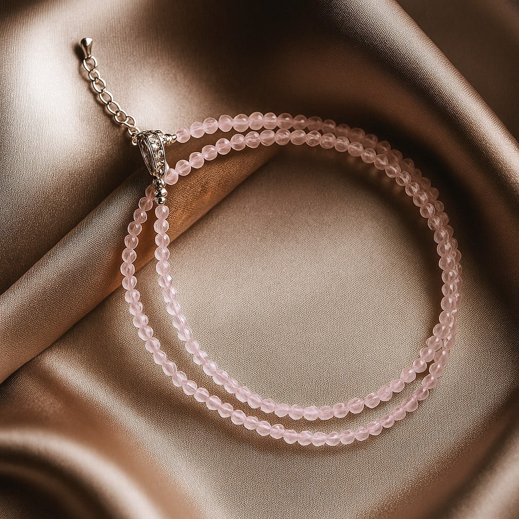 Natural Rose Quartz Gemstone 3 MM Round Micro Faceted Beads Necklace: Natural Rose Quartz Gemstone 3 MM Round Micro Faceted Beads Necklace Gemstone : Rose Quartz Shape : Round Beads Beads Size : 3 MM Beads Type : Micro Faceted Necklace Length : 17.5 Inches + 2.5 Inch
