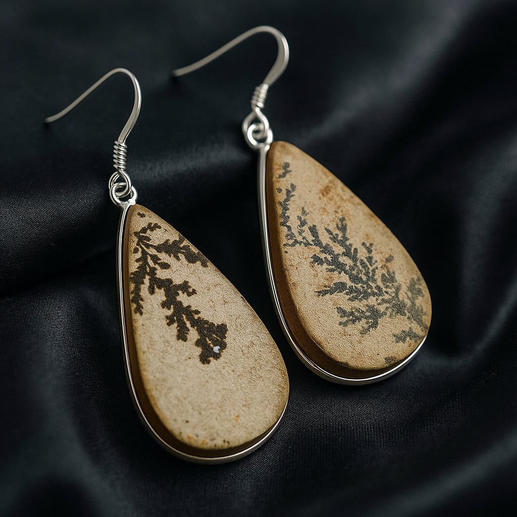PSILOMELANE DENDRITE 92.5 STERLING SILVER EARRING (1 of 4)